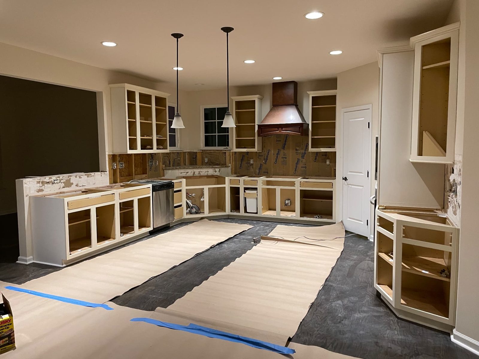 Waterfall island kitchen before