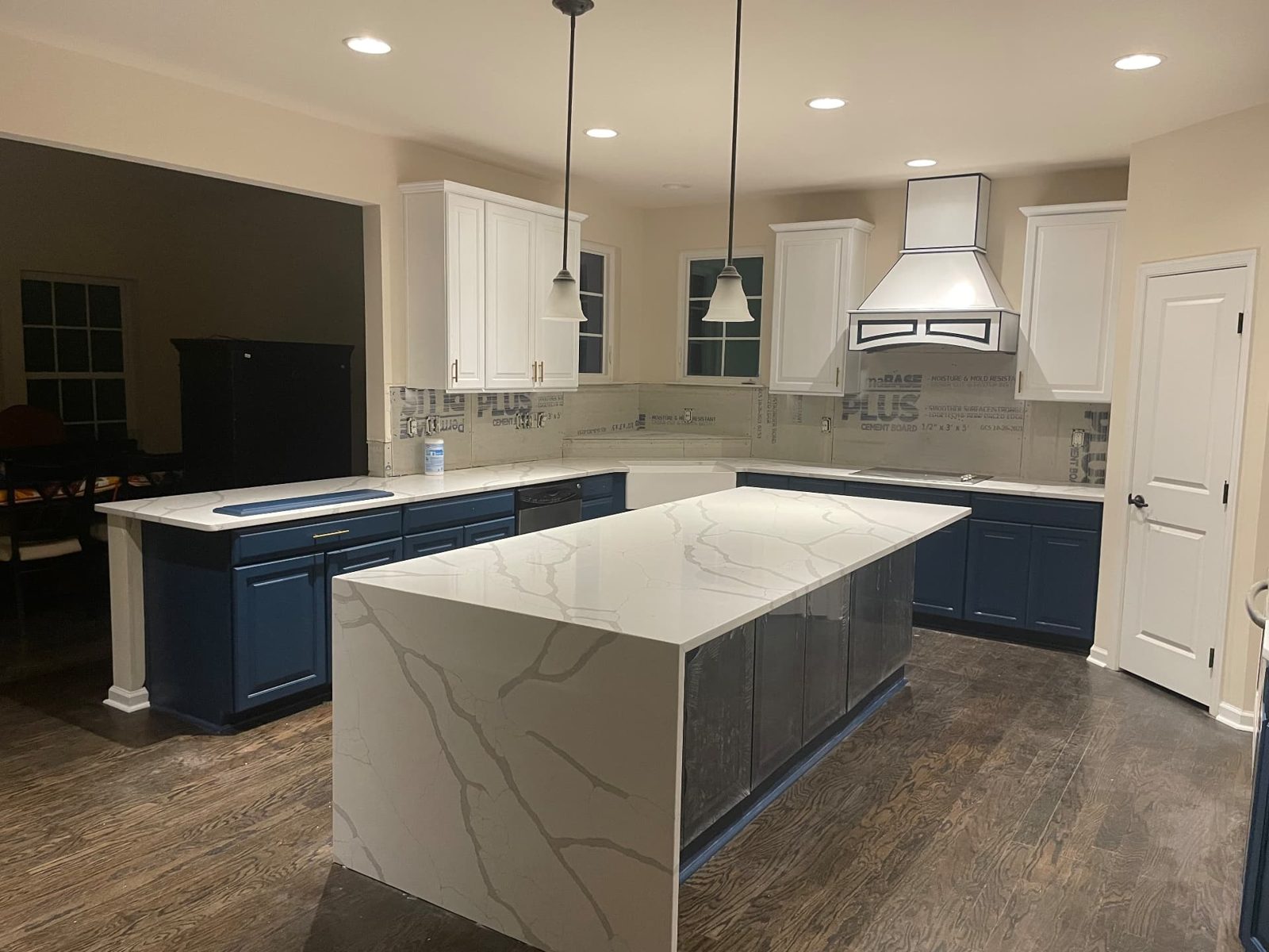 Waterfall island kitchen after